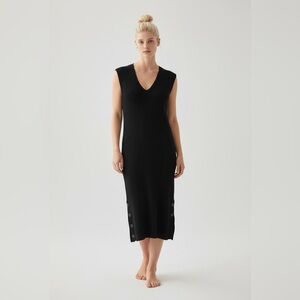 G-Star Raw Black V-Neck Sleeveless wool blend knit ribbed midi Dress.Minimalist
